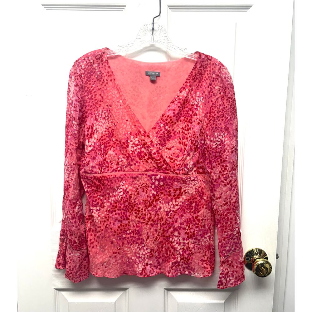 Ann Taylor Blouse Pink Silk Layered Lined Side Zip V Neck Women’s Size M